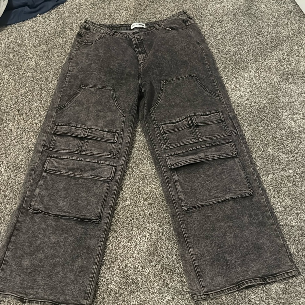 Fashion nova black grey cargo jeans